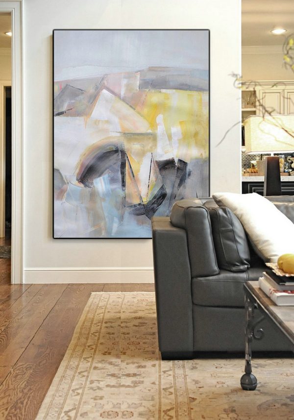 Large Modern Abstract Painting,Vertical Palette Knife Contemporary Art,Large Wall Canvas,Grey,Yellow,Black.etc - Image 2