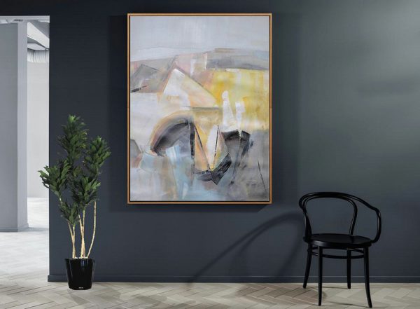 Large Modern Abstract Painting,Vertical Palette Knife Contemporary Art,Large Wall Canvas,Grey,Yellow,Black.etc - Image 3