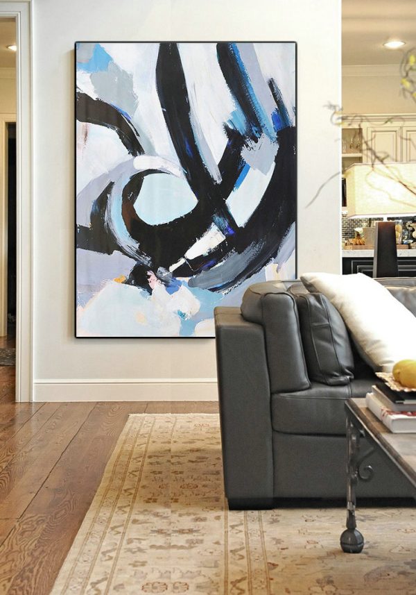 Huge Abstract Painting On Canvas,Vertical Palette Knife Contemporary Art,Huge Canvas Art On Canvas,White,Black,Blue.etc - Image 2