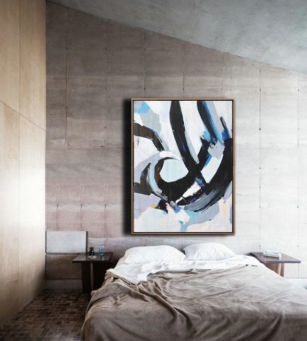 Huge Abstract Painting On Canvas,Vertical Palette Knife Contemporary Art,Huge Canvas Art On Canvas,White,Black,Blue.etc - Image 3