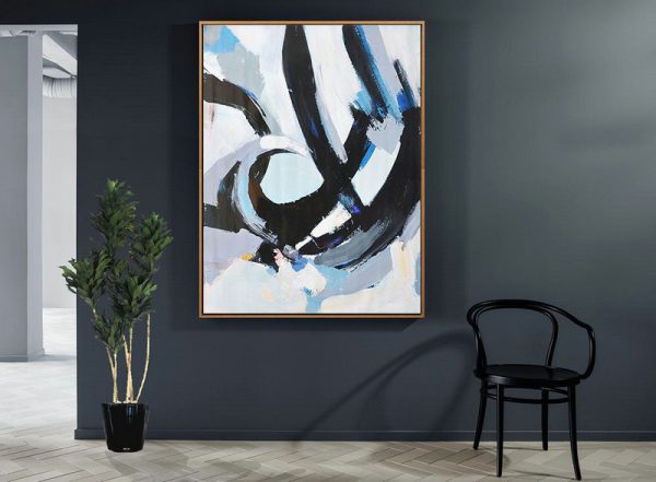 Huge Abstract Painting On Canvas,Vertical Palette Knife Contemporary Art,Huge Canvas Art On Canvas,White,Black,Blue.etc - Image 4
