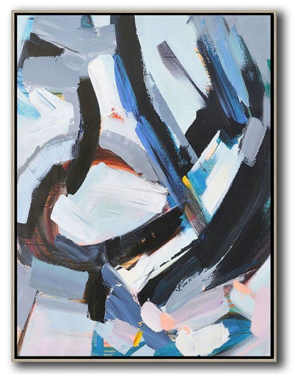 Original Extra Large Wall Art,Vertical Palette Knife Contemporary Art,Acrylic Painting Canvas Art,White,Grey,Black,Blue.etc
