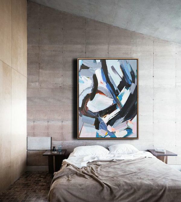 Original Extra Large Wall Art,Vertical Palette Knife Contemporary Art,Acrylic Painting Canvas Art,White,Grey,Black,Blue.etc - Image 3