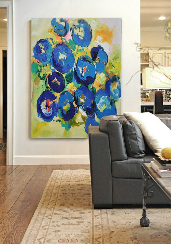 Large Abstract Painting,Vertical Palette Knife Contemporary Art,Big Painting,Blue,Yellow,Dark Blue.etc - Image 2