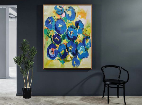 Large Abstract Painting,Vertical Palette Knife Contemporary Art,Big Painting,Blue,Yellow,Dark Blue.etc - Image 3