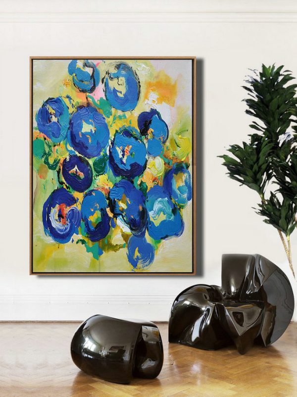 Large Abstract Painting,Vertical Palette Knife Contemporary Art,Big Painting,Blue,Yellow,Dark Blue.etc - Image 4