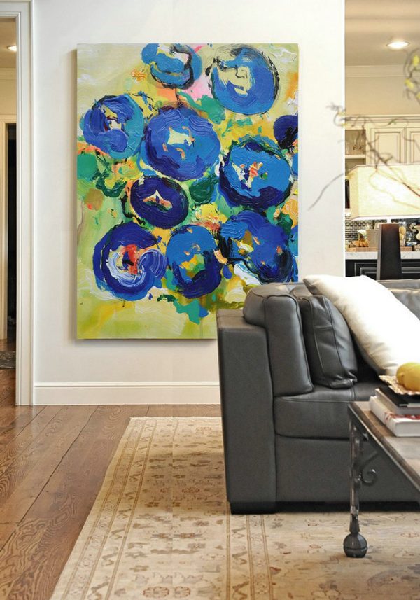 Large Abstract Art Handmade Oil Painting,Vertical Palette Knife Contemporary Art,Xl Large Canvas Art,Yellow,Blue,Pink,Green.etc - Image 2