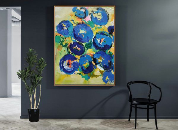 Large Abstract Art Handmade Oil Painting,Vertical Palette Knife Contemporary Art,Xl Large Canvas Art,Yellow,Blue,Pink,Green.etc - Image 3