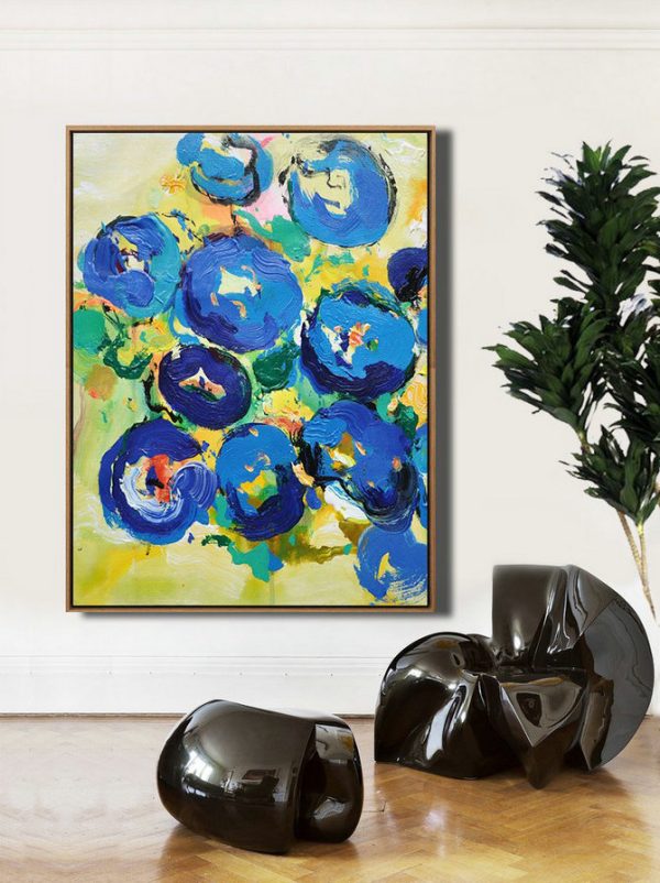 Large Abstract Art Handmade Oil Painting,Vertical Palette Knife Contemporary Art,Xl Large Canvas Art,Yellow,Blue,Pink,Green.etc - Image 4