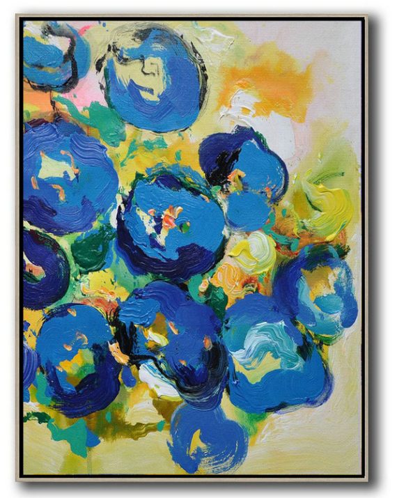 Large Abstract Art,Vertical Palette Knife Contemporary Art,Hand Paint Large Clean Modern Art,Yellow,Blue,Pink,Green.etc