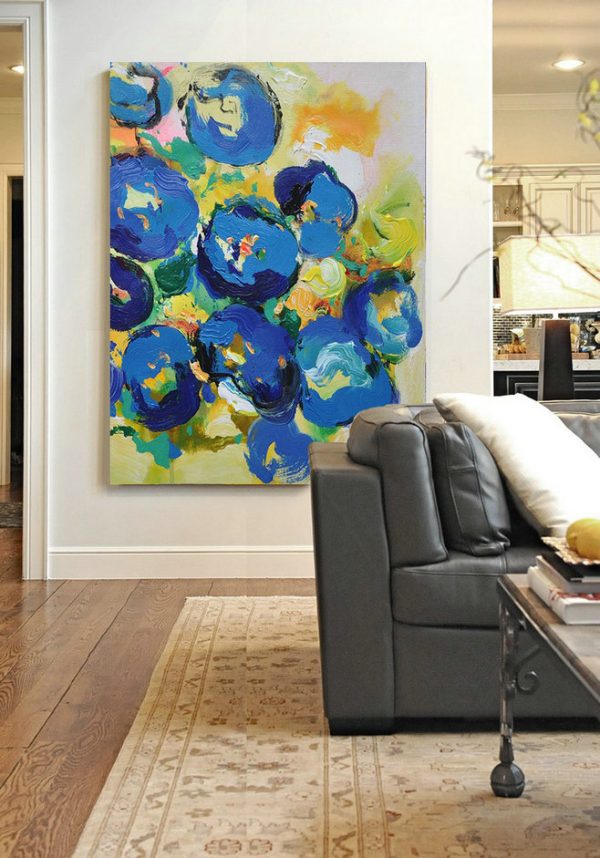 Large Abstract Art,Vertical Palette Knife Contemporary Art,Hand Paint Large Clean Modern Art,Yellow,Blue,Pink,Green.etc - Image 2
