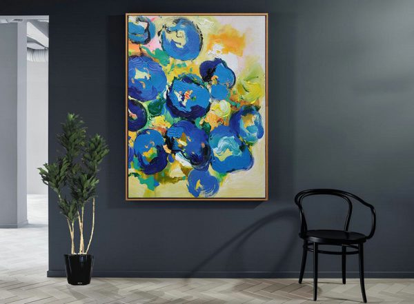 Large Abstract Art,Vertical Palette Knife Contemporary Art,Hand Paint Large Clean Modern Art,Yellow,Blue,Pink,Green.etc - Image 3