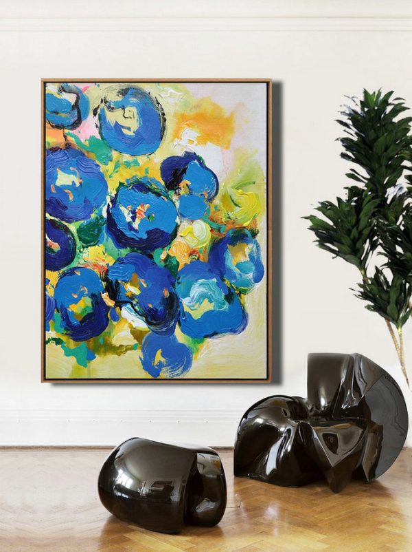Large Abstract Art,Vertical Palette Knife Contemporary Art,Hand Paint Large Clean Modern Art,Yellow,Blue,Pink,Green.etc - Image 4