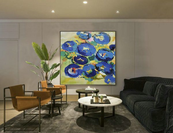 Large Abstract Painting,Oversized Palette Knife Painting Abstract Flower Painting On Canvas,Wall Art Ideas For Living Room,Yellow,Blue,Green.etc - Image 2