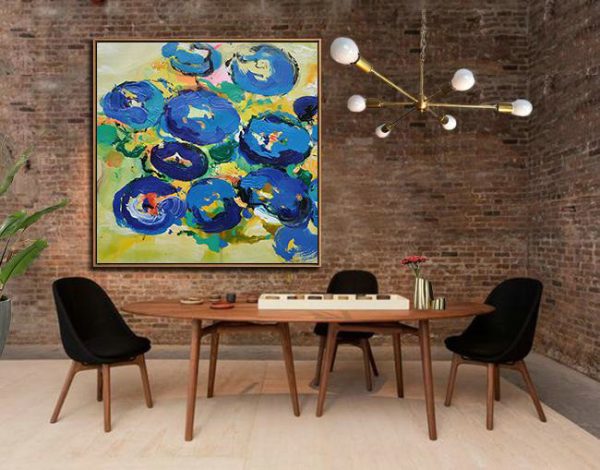 Large Abstract Painting,Oversized Palette Knife Painting Abstract Flower Painting On Canvas,Wall Art Ideas For Living Room,Yellow,Blue,Green.etc - Image 3