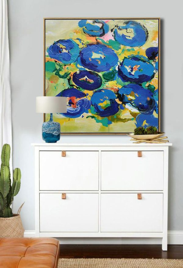 Large Abstract Painting,Oversized Palette Knife Painting Abstract Flower Painting On Canvas,Wall Art Ideas For Living Room,Yellow,Blue,Green.etc - Image 4