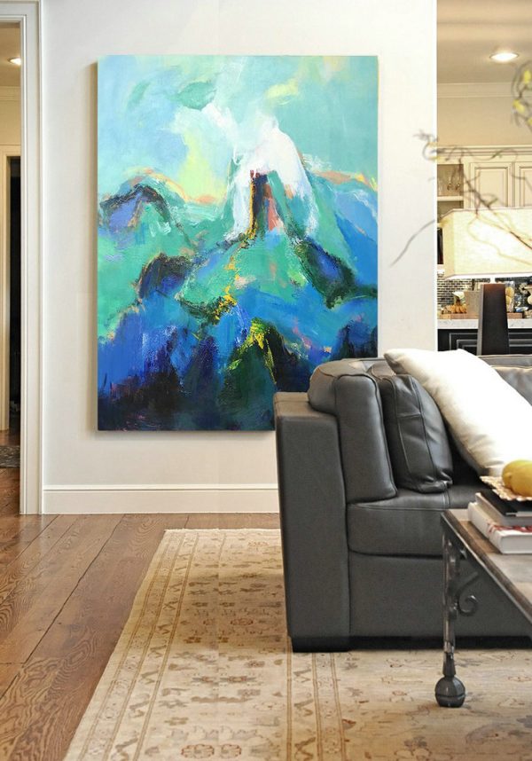 Handmade Painting Large Abstract Art,Vertical Palette Knife Contemporary Art,Extra Large Artwork,Green,Blue,Black.etc - Image 2