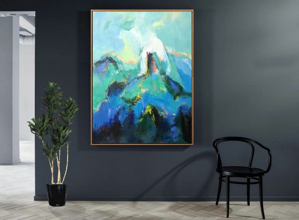 Handmade Painting Large Abstract Art,Vertical Palette Knife Contemporary Art,Extra Large Artwork,Green,Blue,Black.etc - Image 3