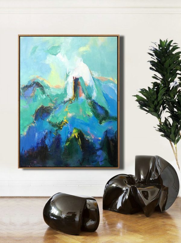 Handmade Painting Large Abstract Art,Vertical Palette Knife Contemporary Art,Extra Large Artwork,Green,Blue,Black.etc - Image 4
