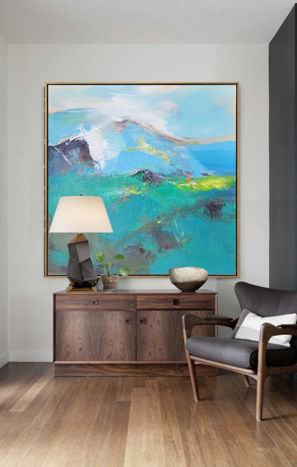 Large Abstract Art Handmade Oil Painting,Palette Knife Abstract Landscape Canvas Painting,Huge Wall Decor,Green.Blue,White,Yellow.etc - Image 3