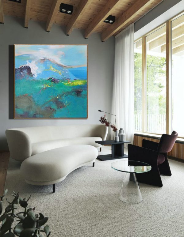 Large Abstract Art Handmade Oil Painting,Palette Knife Abstract Landscape Canvas Painting,Huge Wall Decor,Green.Blue,White,Yellow.etc - Image 4
