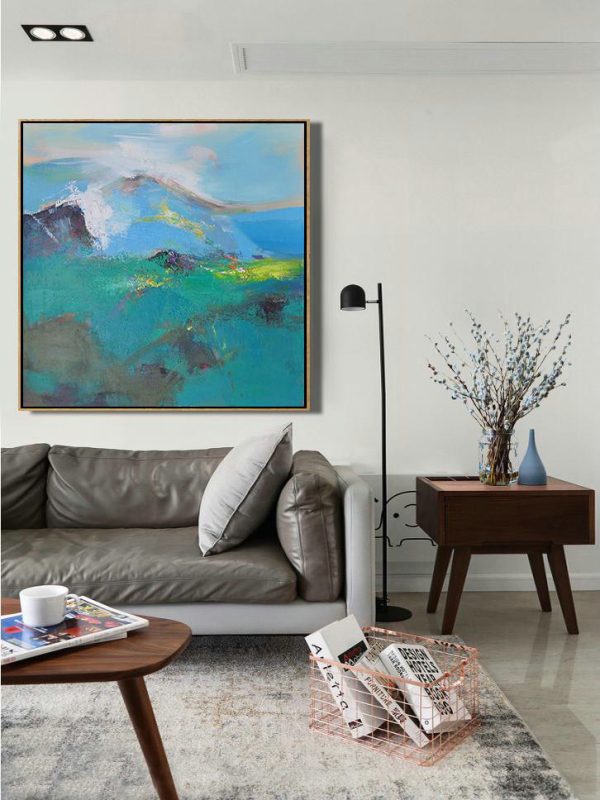Large Abstract Art Handmade Oil Painting,Palette Knife Abstract Landscape Canvas Painting,Huge Wall Decor,Green.Blue,White,Yellow.etc - Image 6