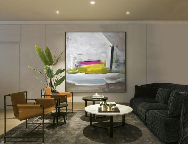 Handmade Painting Large Abstract Art,Oversized Palette Knife Painting Contemporary Art On Canvas,Big Wall Art For Living Room,Grey,Pink,Yellow.etc - Image 2