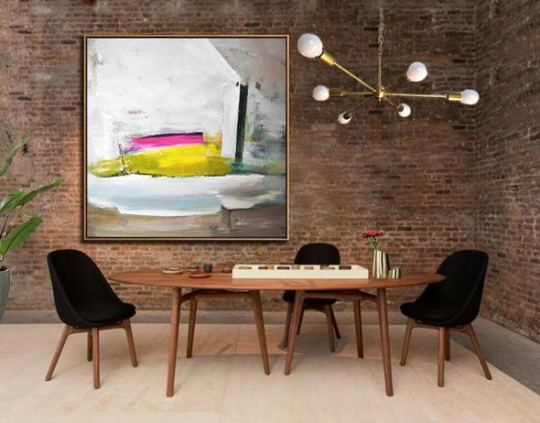 Handmade Painting Large Abstract Art,Oversized Palette Knife Painting Contemporary Art On Canvas,Big Wall Art For Living Room,Grey,Pink,Yellow.etc - Image 3