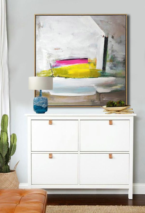 Handmade Painting Large Abstract Art,Oversized Palette Knife Painting Contemporary Art On Canvas,Big Wall Art For Living Room,Grey,Pink,Yellow.etc - Image 4