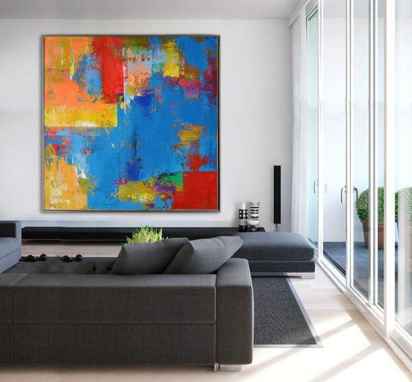 Handmade Large Contemporary Art,Oversized Palette Knife Painting Contemporary Art,Modern Living Room Decor,Blue,Yellow,Red,Purple.etc - Image 2