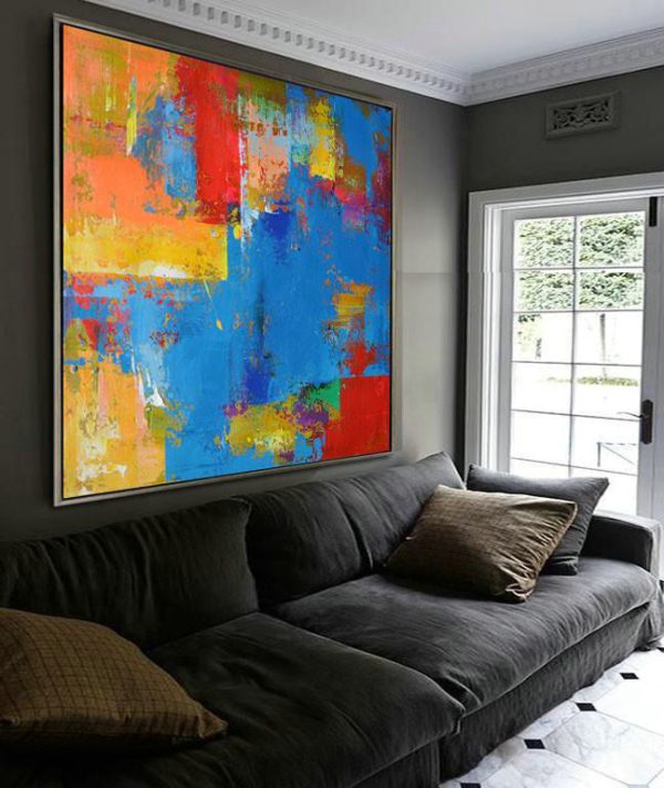 Handmade Large Contemporary Art,Oversized Palette Knife Painting Contemporary Art,Modern Living Room Decor,Blue,Yellow,Red,Purple.etc - Image 3
