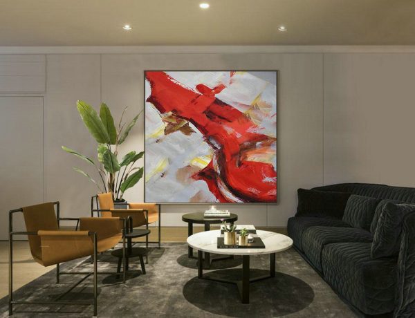 Hand Painted Extra Large Abstract Painting,Oversized Palette Knife Painting Contemporary Art On Canvas,Large Living Room Wall Decor,Grey,Red,Brown,Yellow.etc - Image 2