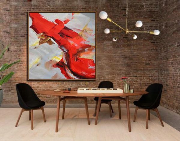 Hand Painted Extra Large Abstract Painting,Oversized Palette Knife Painting Contemporary Art On Canvas,Large Living Room Wall Decor,Grey,Red,Brown,Yellow.etc - Image 3
