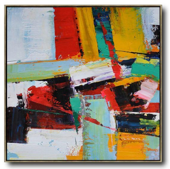 Large Abstract Art,Oversized Palette Knife Painting Contemporary Art On Canvas,Modern Abstract Wall Art,Grass Green,Red,Yellow,Black.etc