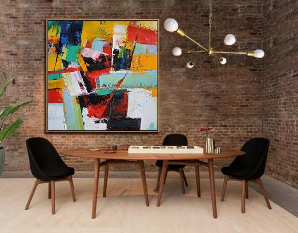 Large Abstract Art,Oversized Palette Knife Painting Contemporary Art On Canvas,Wall Art Painting,Yellow,Red,Blue,Black,Light Green.etc - Image 3