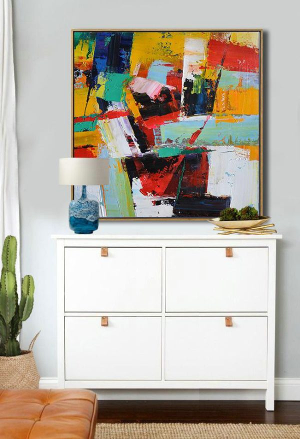 Large Abstract Art,Oversized Palette Knife Painting Contemporary Art On Canvas,Wall Art Painting,Yellow,Red,Blue,Black,Light Green.etc - Image 4