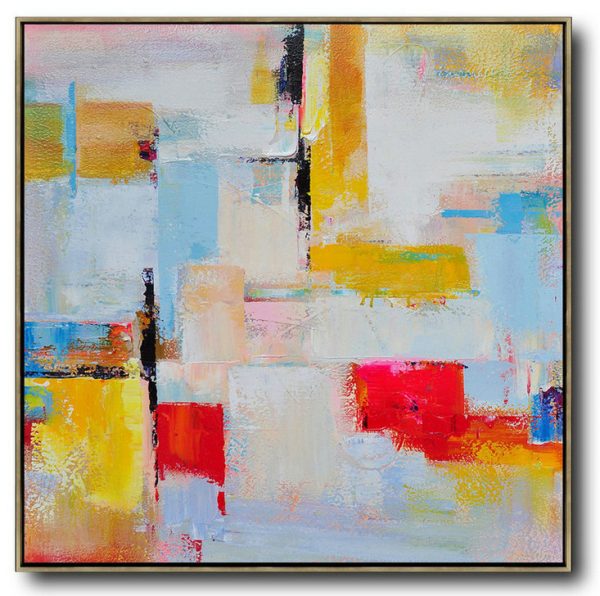 Extra Large Canvas Art,Oversized Palette Knife Painting Contemporary Art On Canvas,Wall Art Ideas For Living Room,Grey,Yellow,Red,Sky Blue.etc