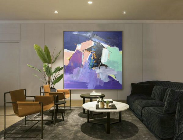 Large Abstract Art Handmade Painting,Oversized Palette Knife Painting Contemporary Art On Canvas,Hand Painted Acrylic Painting,Dark Blue,Nude,Purple,Light Green.etc - Image 3