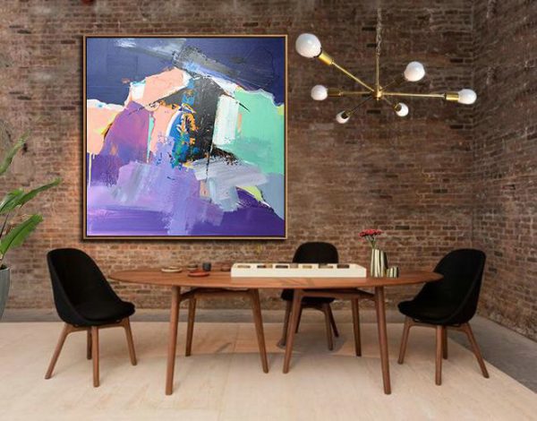 Large Abstract Art Handmade Painting,Oversized Palette Knife Painting Contemporary Art On Canvas,Hand Painted Acrylic Painting,Dark Blue,Nude,Purple,Light Green.etc - Image 4