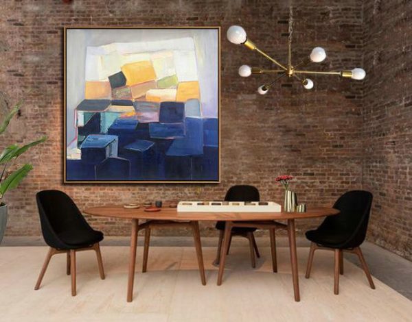 Extra Large Acrylic Painting On Canvas,Oversized Palette Knife Painting Contemporary Art On Canvas,Lounge Wall Decor,Dark Blue,Blue,White,Yellow,Purple.etc - Image 6