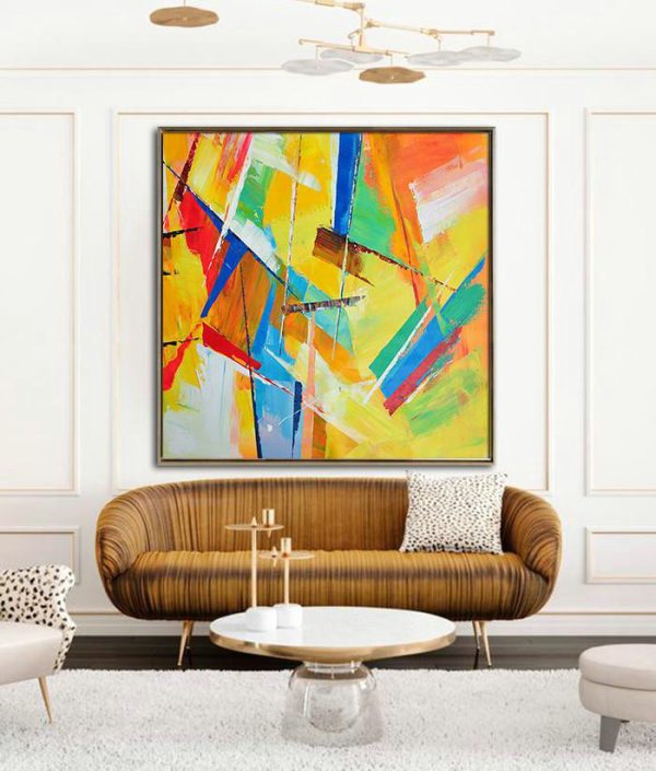 Original Artwork Extra Large Abstract Painting,Oversized Palette Knife Painting Contemporary Art On Canvas,Huge Abstract Canvas Art,Yellow,Light Green,Red,Blue,Pink.etc - Image 4