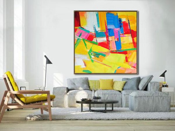 Extra Large Acrylic Painting On Canvas,Oversized Palette Knife Painting Contemporary Art On Canvas,Big Painting,Yellow,Red,Blue,Pink,Light Green.etc - Image 4