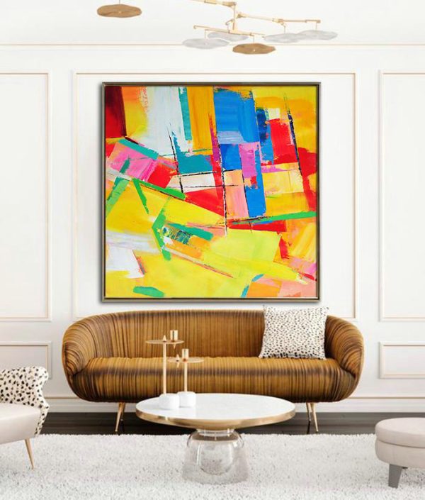 Extra Large Acrylic Painting On Canvas,Oversized Palette Knife Painting Contemporary Art On Canvas,Big Painting,Yellow,Red,Blue,Pink,Light Green.etc - Image 5