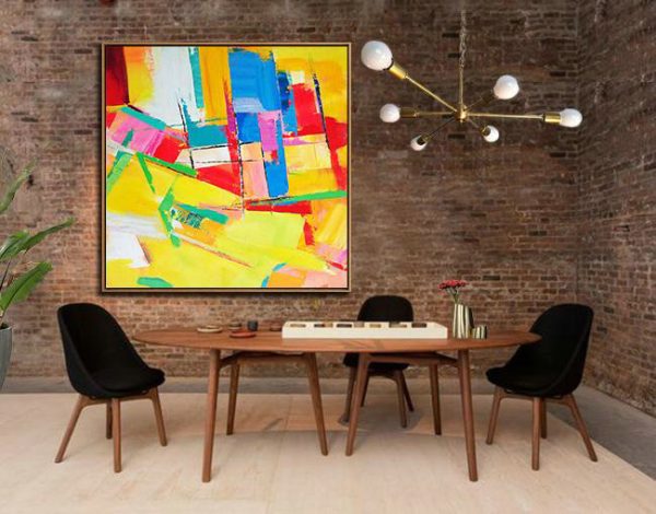 Extra Large Acrylic Painting On Canvas,Oversized Palette Knife Painting Contemporary Art On Canvas,Big Painting,Yellow,Red,Blue,Pink,Light Green.etc - Image 7