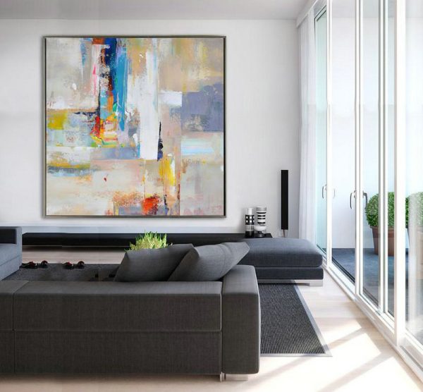 Original Artwork Extra Large Abstract Painting,Oversized Palette Knife Painting Contemporary Art On Canvas,Hand Painted Aclylic Painting On Canvas,Blue,Yellow,Nude,Pink,Red.etc - Image 3