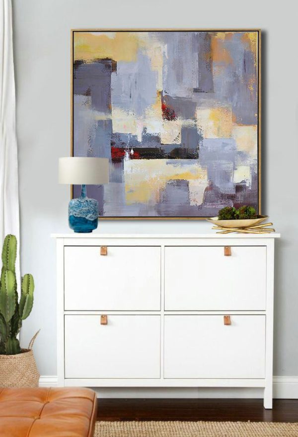 Original Abstract Painting Extra Large Canvas Art,Oversized Palette Knife Painting Contemporary Art On Canvas,Hand Paint Large Clean Modern Art,Grey,Blue,Red,Yellow.etc - Image 6