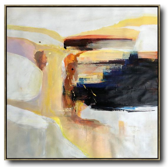 Handmade Extra Large Contemporary Painting,Oversized Palette Knife Contemporary Art,Xl Large Canvas Art,Yellow,Black,Orange,White,Beige.etc