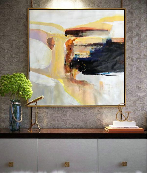 Handmade Extra Large Contemporary Painting,Oversized Palette Knife Contemporary Art,Xl Large Canvas Art,Yellow,Black,Orange,White,Beige.etc - Image 3