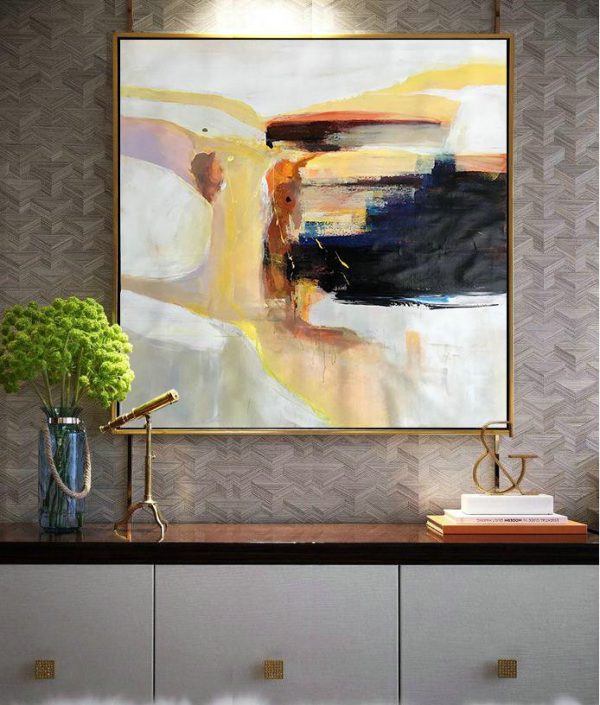 Handmade Extra Large Contemporary Painting,Oversized Palette Knife Contemporary Art,Xl Large Canvas Art,Yellow,Black,Orange,White,Beige.etc - Image 5