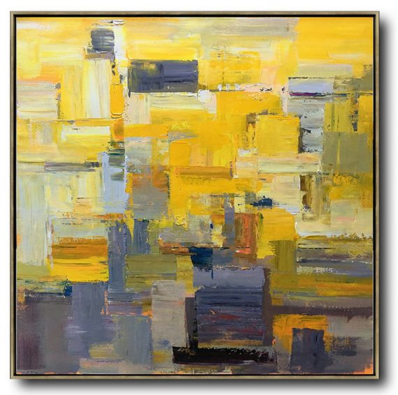 Large Abstract Painting,Oversized Palette Knife Painting Contemporary Art On Canvas,Hand Painted Acrylic Painting,Yellow,Brown,Taupe,Gray Violet.etc